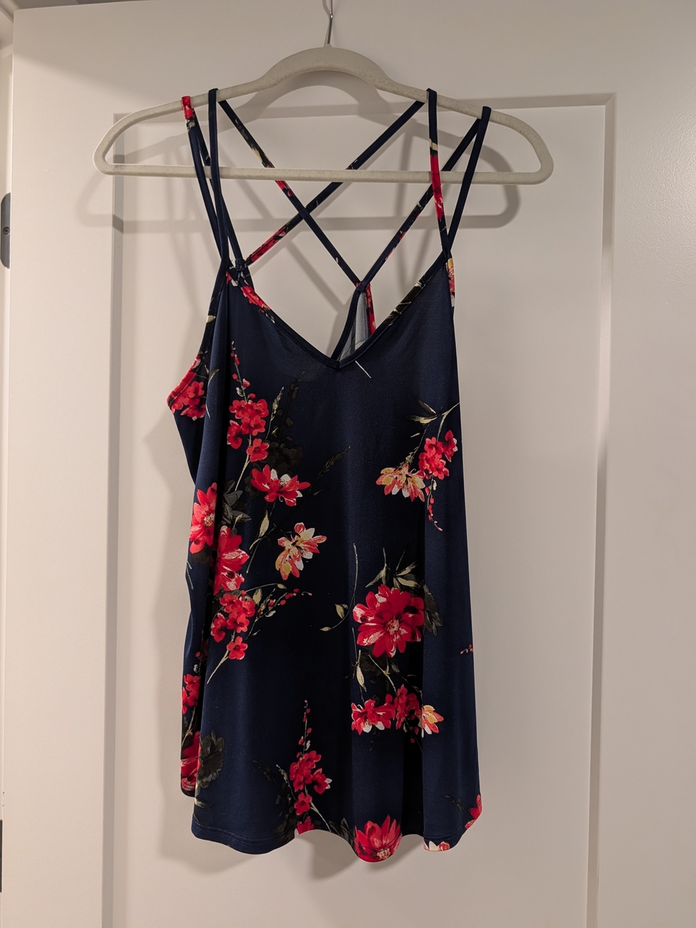 Papermoon Navy Floral Crisscross Cami with Red Blooms